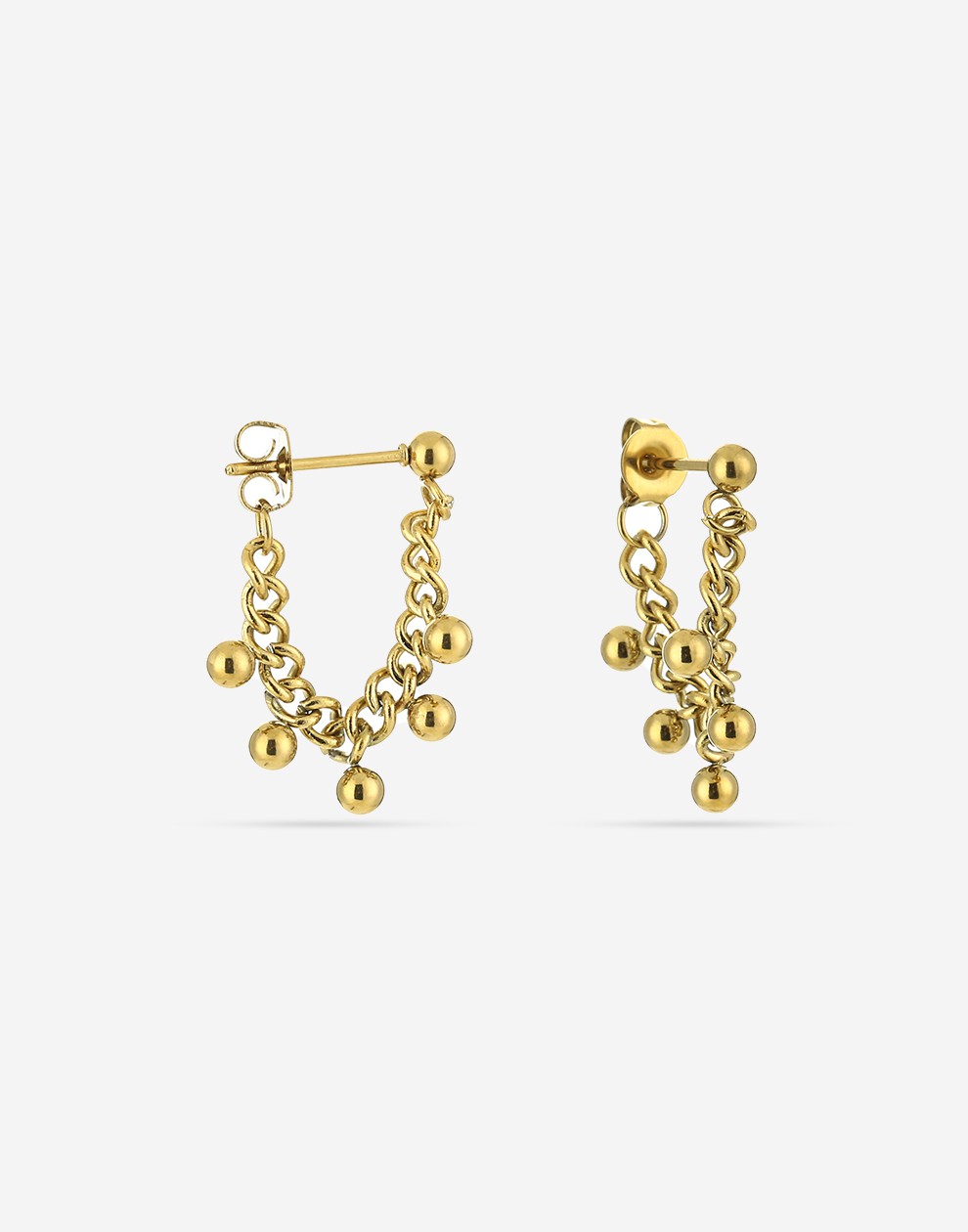 oorbellen ketting bolletjes goudkleurig