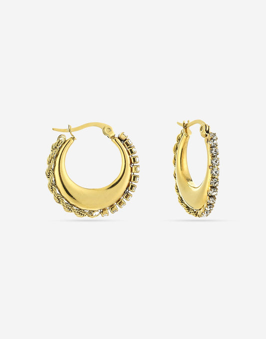 hoops met chain en steentjes goudkleurig