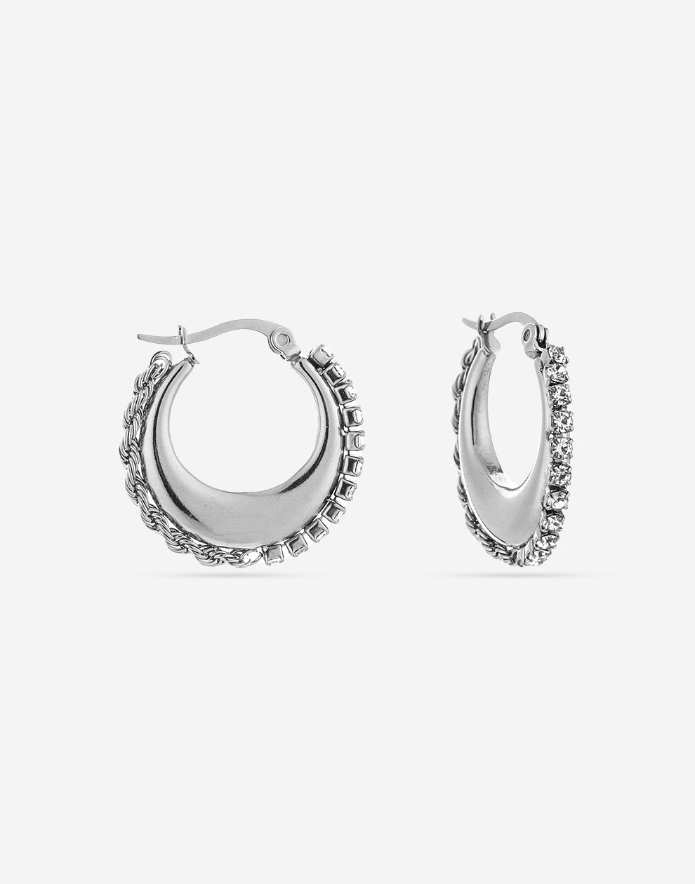 hoops met chain en steentjes zilverkleurig