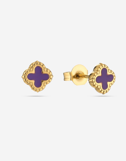 Studs klavers paars goudkleurig