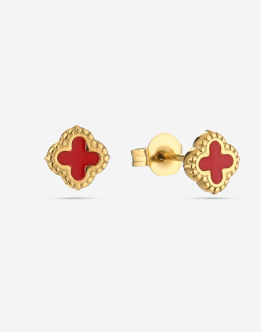 Studs klavers rood goudkleurig