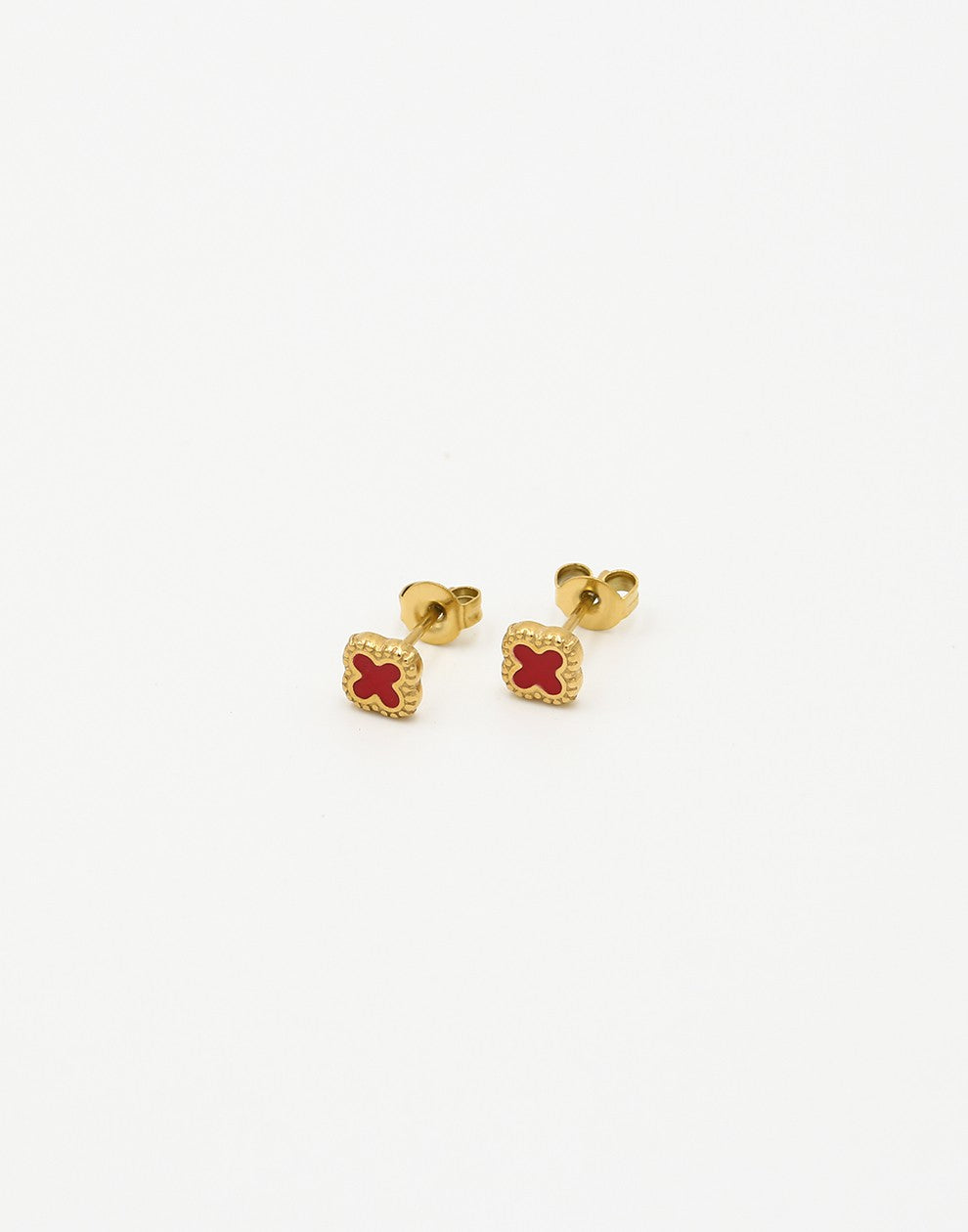 Studs klavers rood goudkleurig