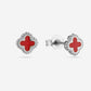Studs klavers rood zilverkleurig