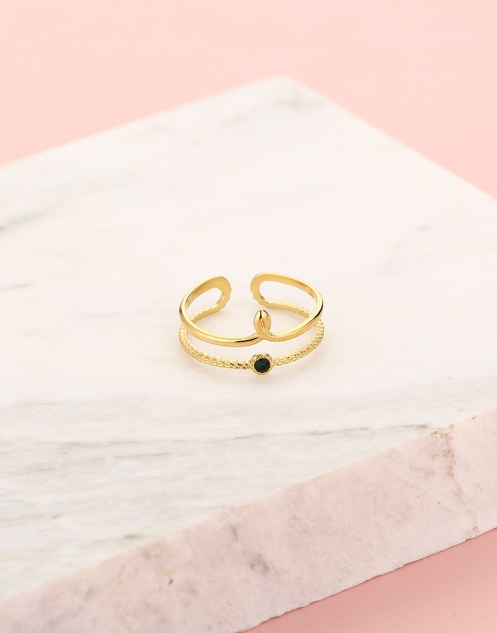 ring dubbel met steen zwart