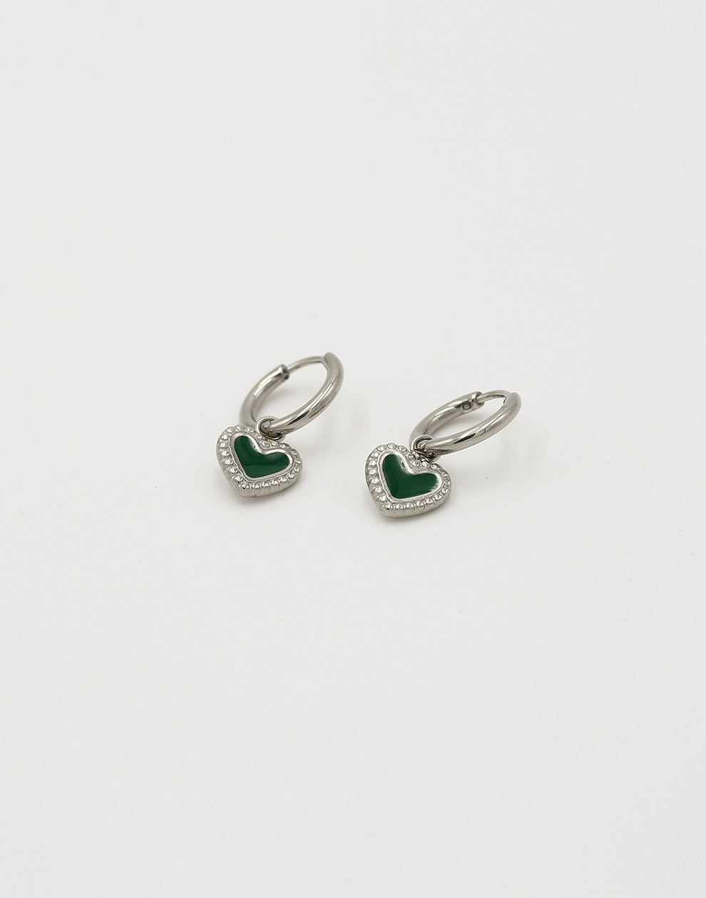 oorringen vintage hartjes groen zilverkleurig
