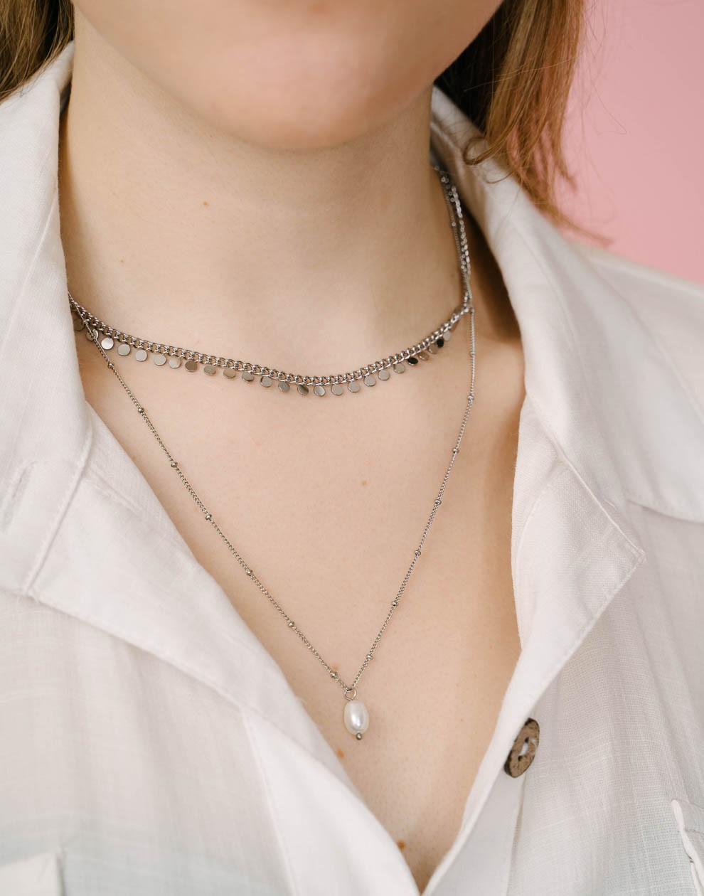 Ketting met parel zilverkleurig