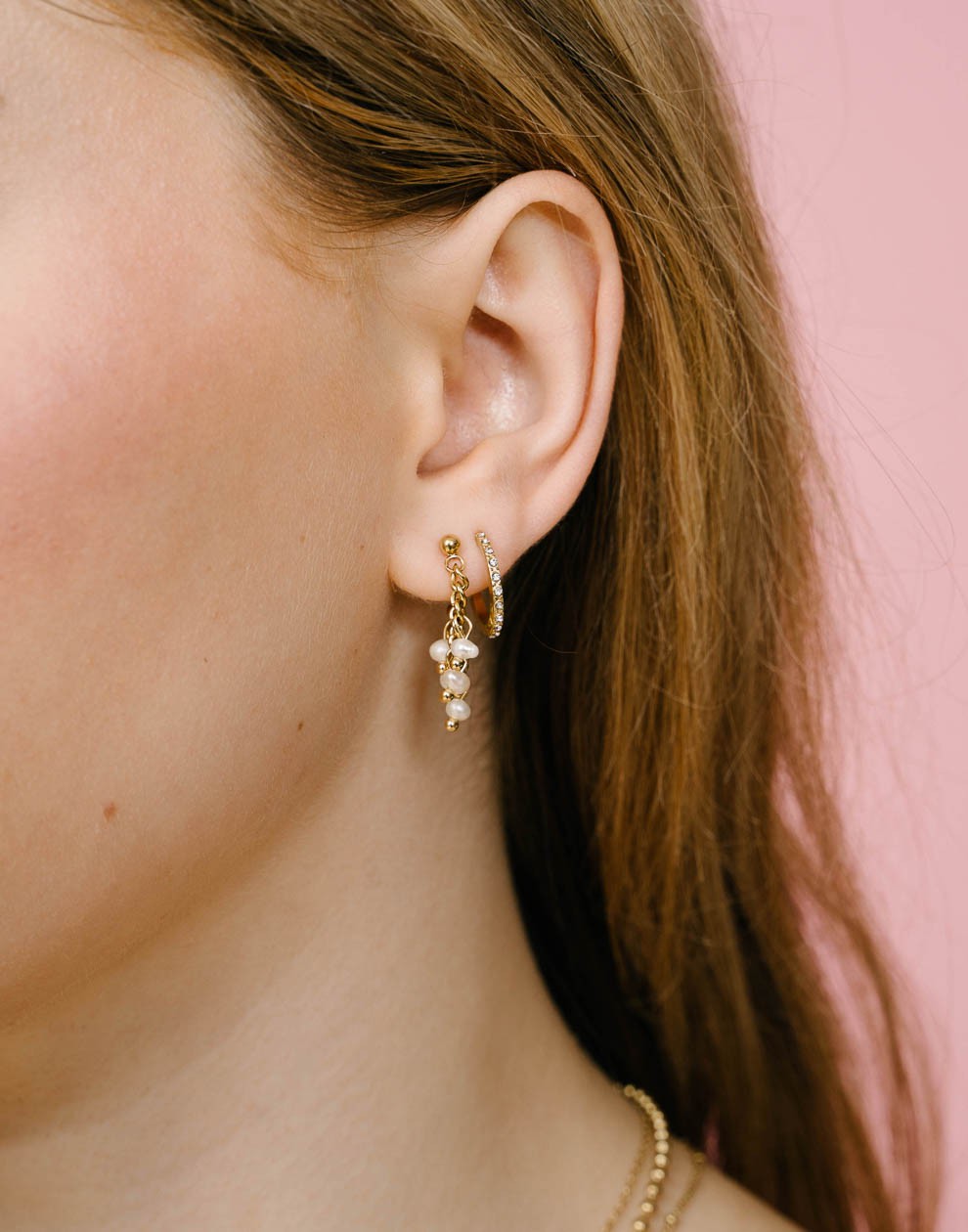 oorbellen ketting & parels goudkleurig