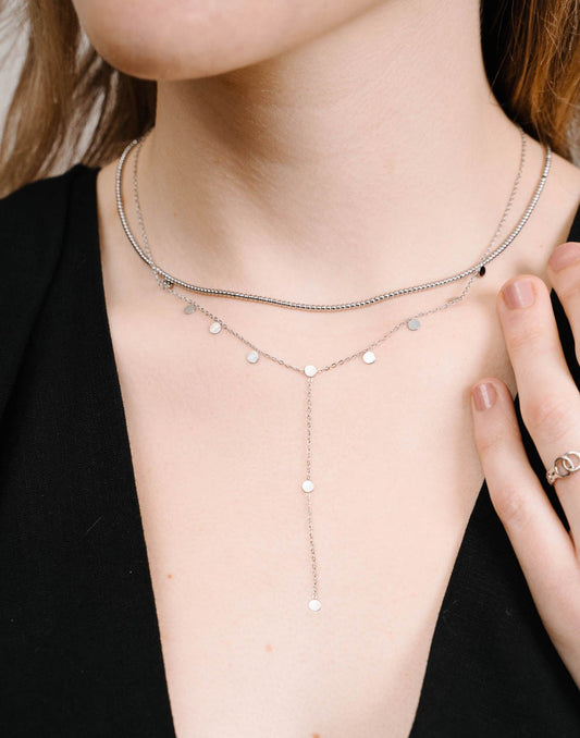 Ketting Y-vorm muntjes zilverkleurig