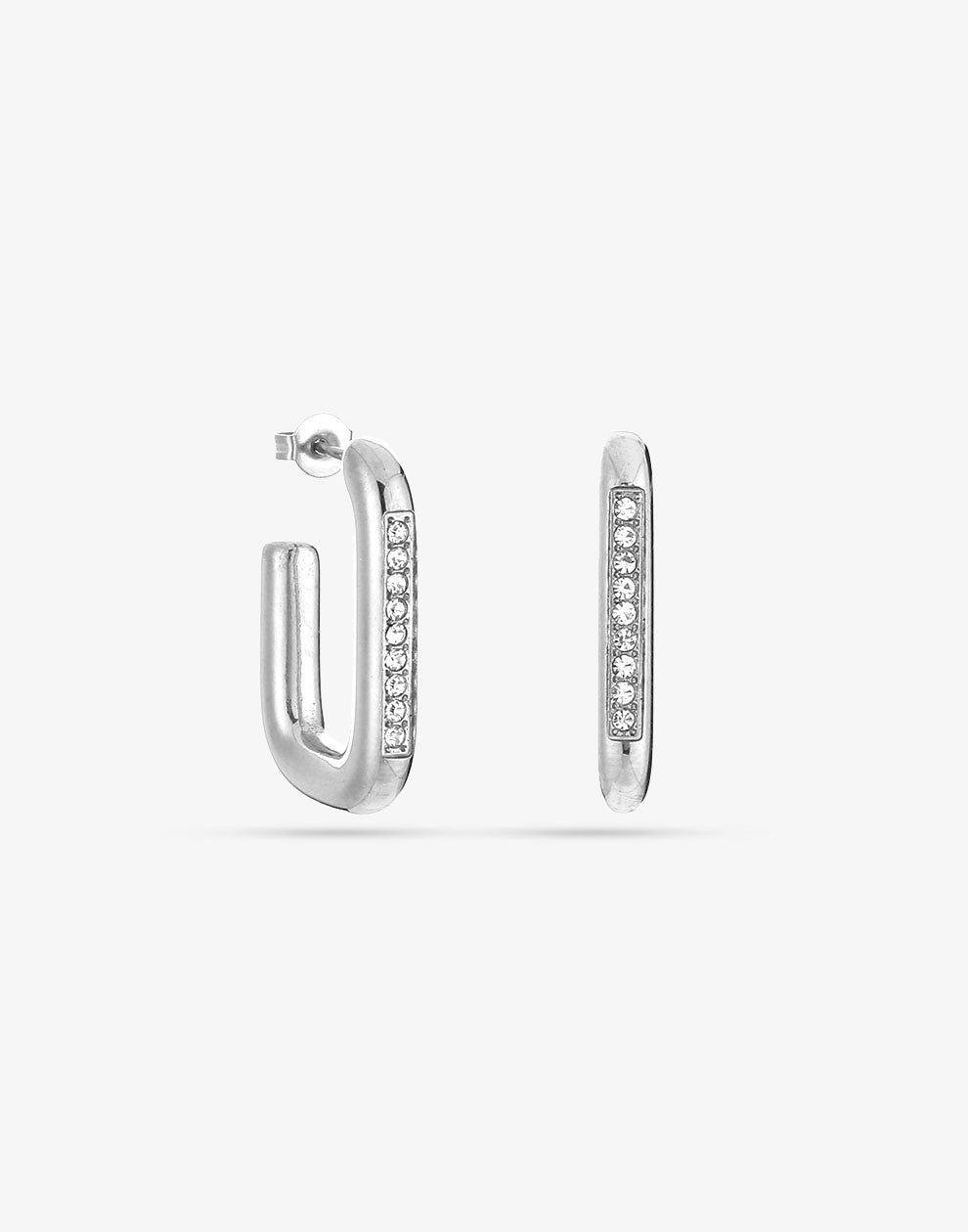 Oval rectangle earrings rhinestone silver-colored