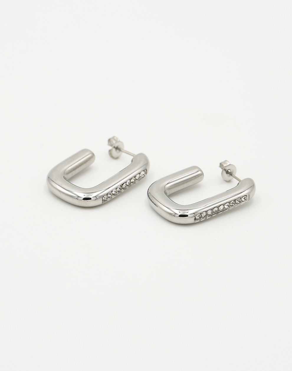 Oval rectangle earrings rhinestone silver-colored