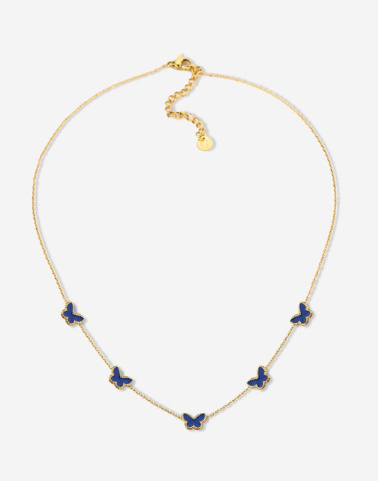 Ketting vlinders blauw goudkleurig