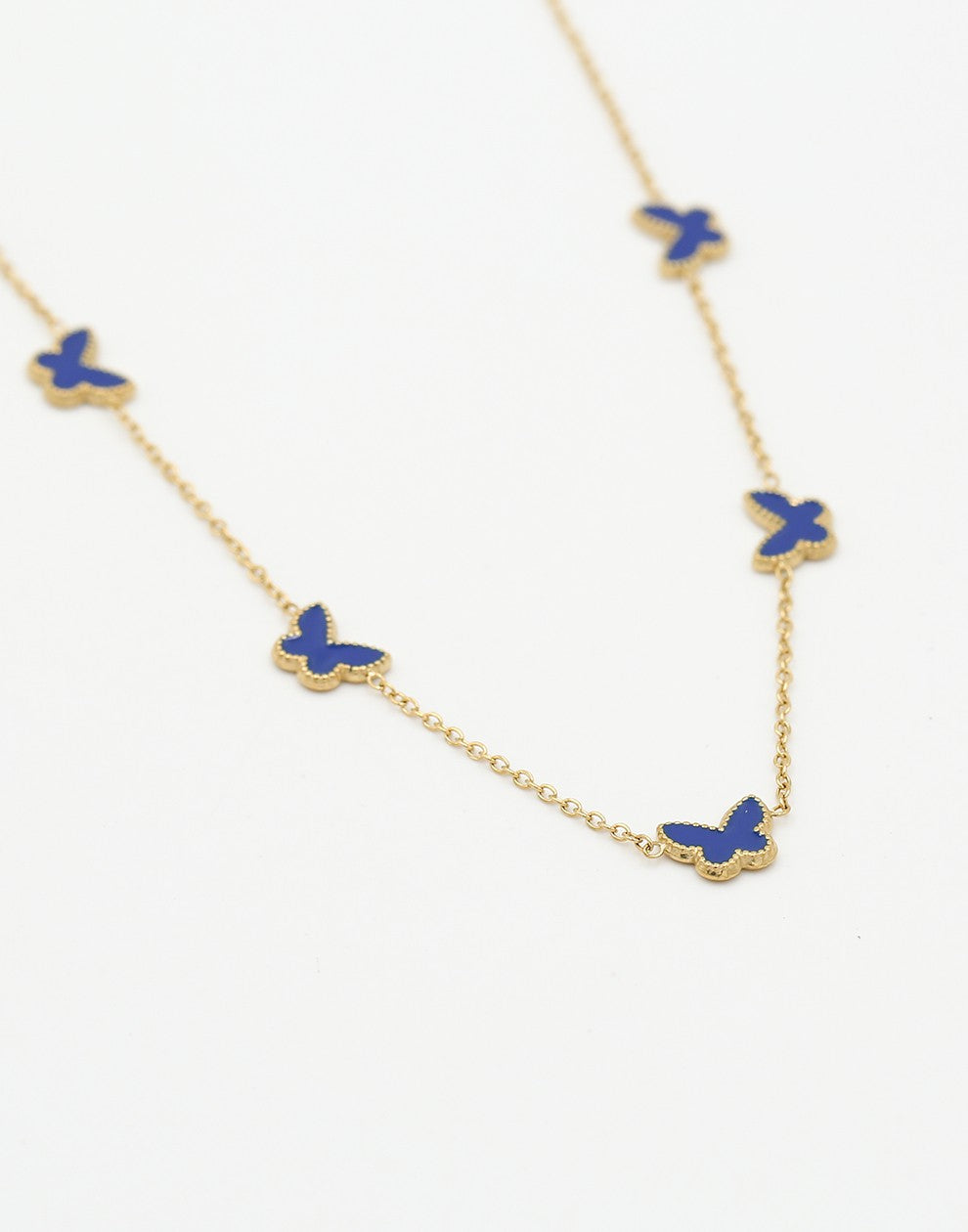 Ketting vlinders blauw goudkleurig