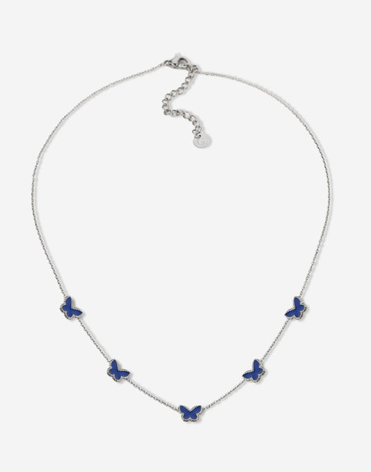 Ketting vlinders blauw zilverkleurig