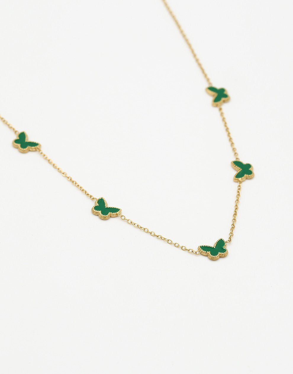 Necklace butterflies green gold colored