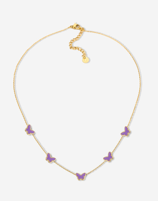 Ketting vlinders paars goudkleurig