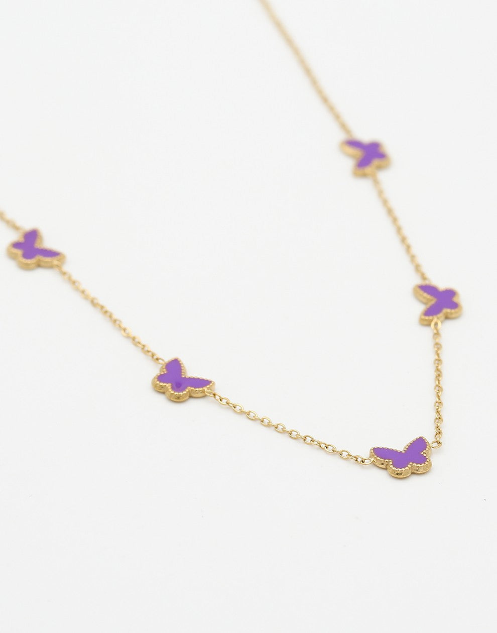 Ketting vlinders paars goudkleurig