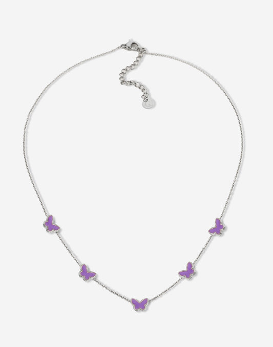 Ketting vlinders paars zilverkleurig