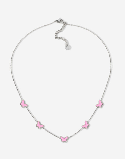 Ketting vlinders roze zilverkleurig