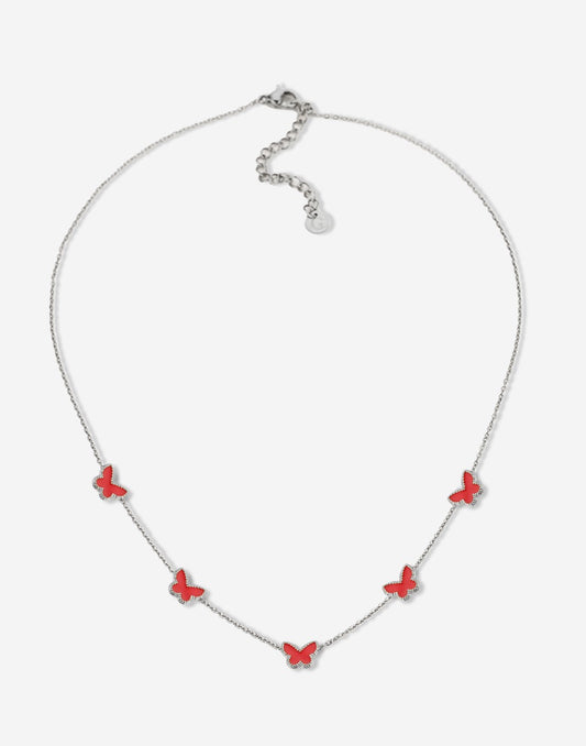 Ketting vlinders rood zilverkleurig