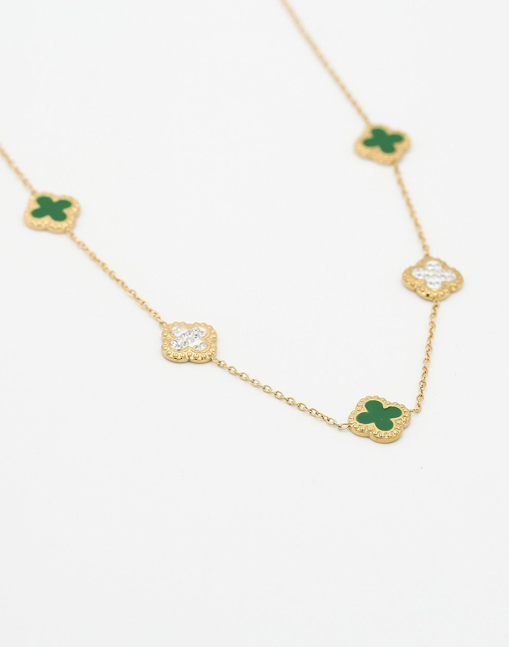 Ketting klavers groen met strass