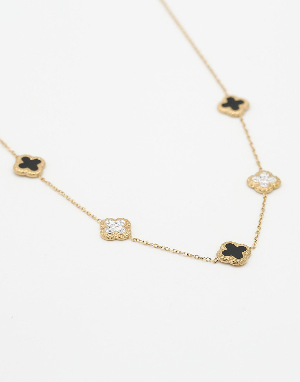 Ketting klavers zwart met strass
