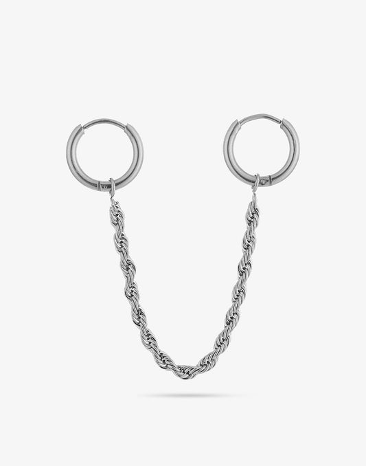 Dubbele oorringen gedraaide chain zilverkleurig