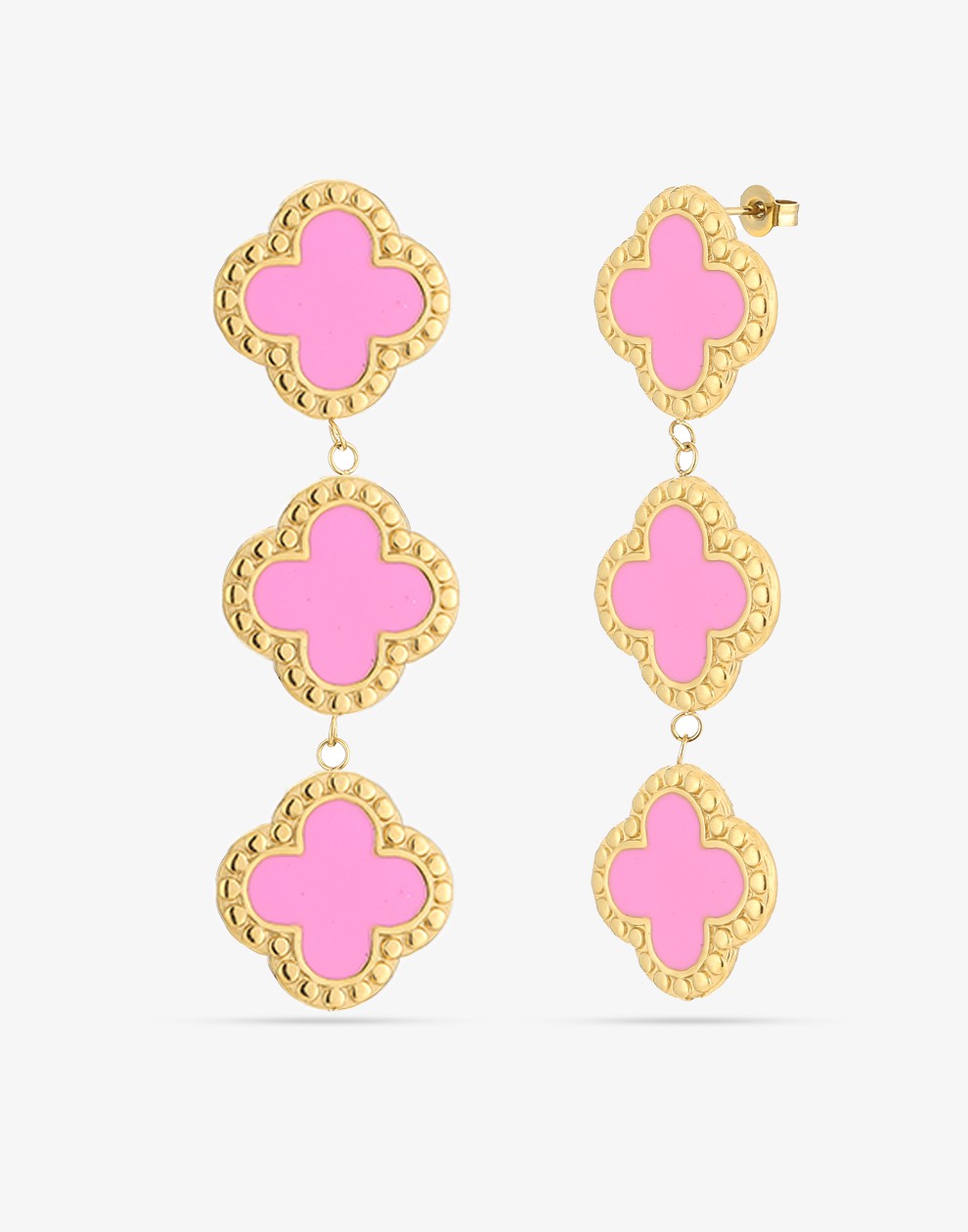 Klavers oorbellen hanger roze