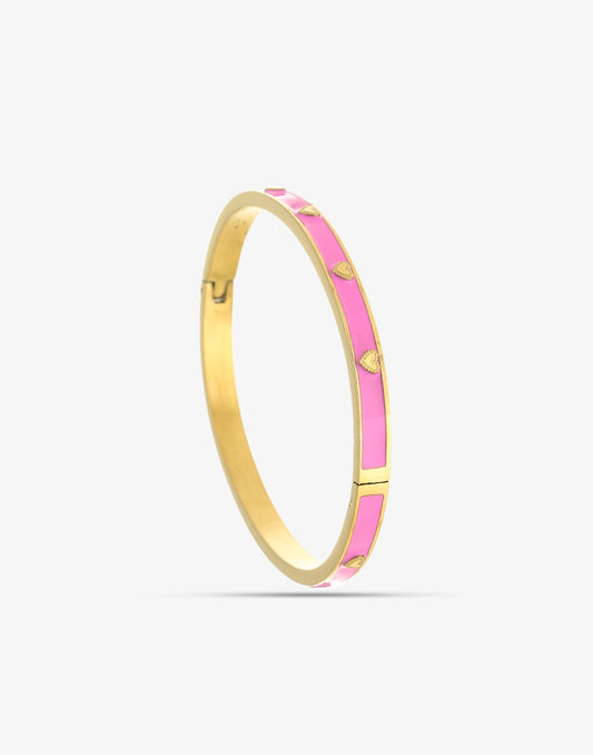 Bangle armband hartjes roze