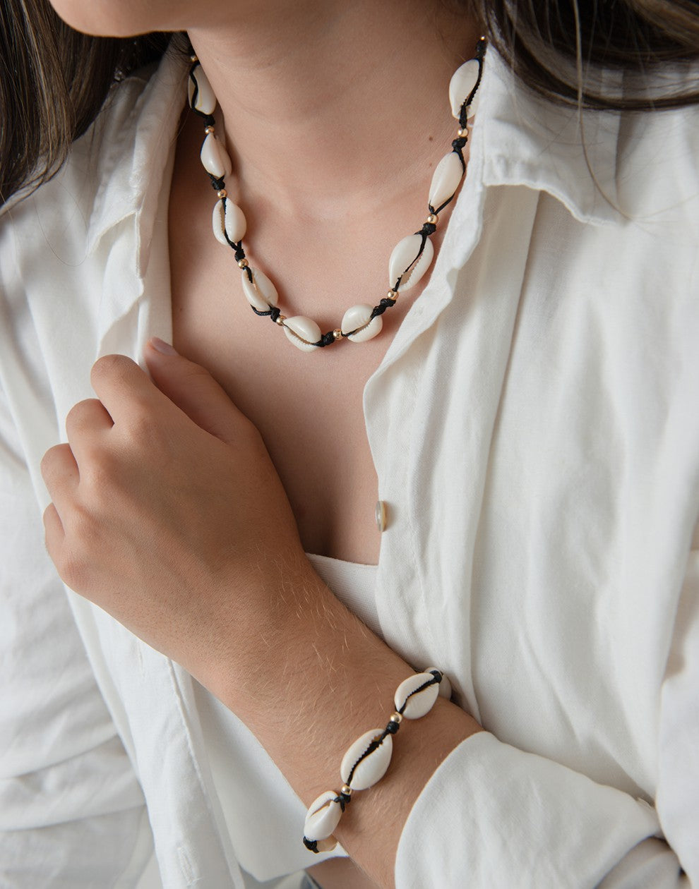 schelpenarmband zwart