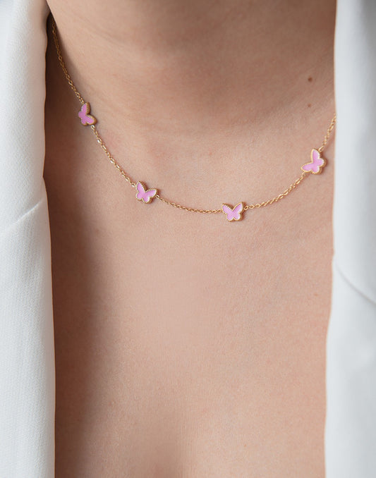 Ketting vlinders roze goudkleurig