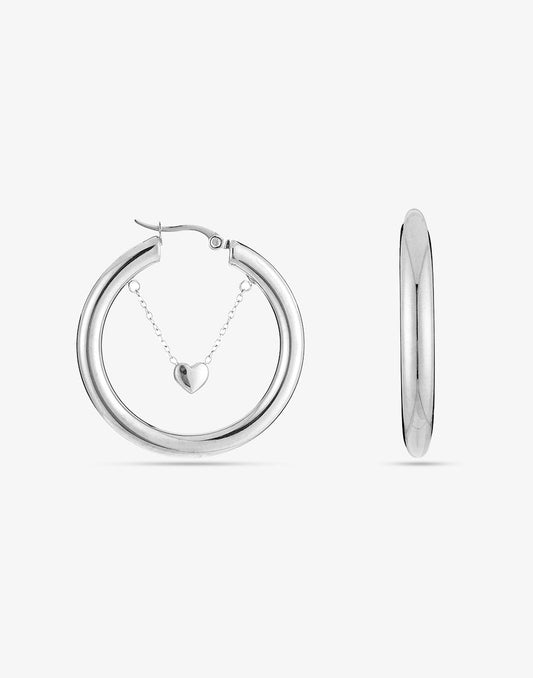 Oorringen hoops hangend hartje zilverkleurig