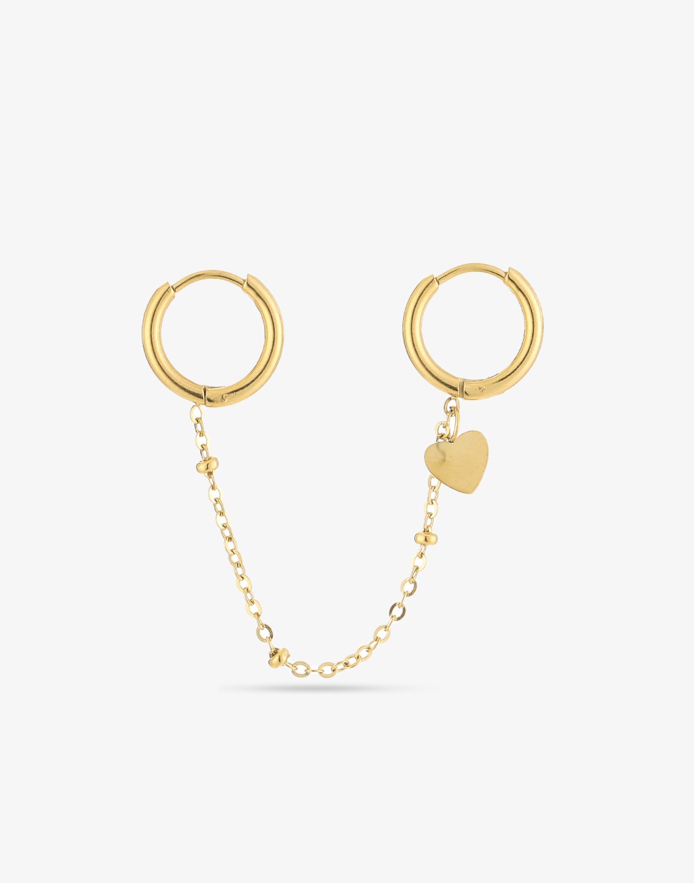 Dubbele oorringen chain met hartje goudkleurig