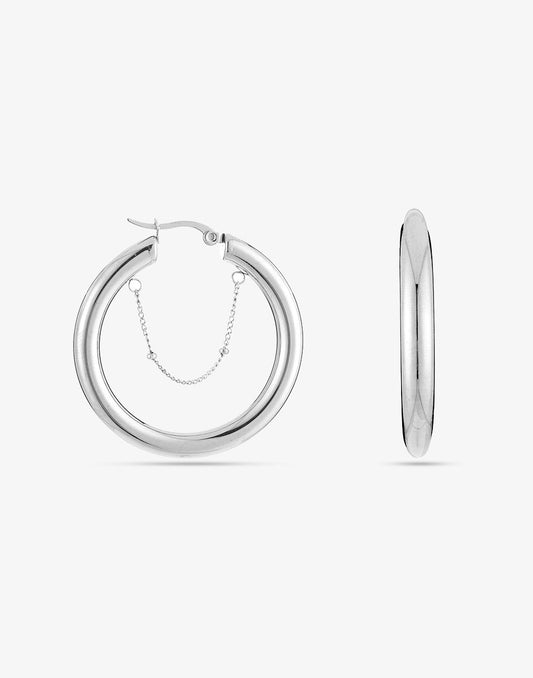Oorringen hoops chain zilverkleurig