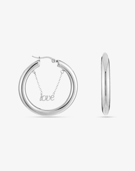 Oorringen hoops love zilverkleurig