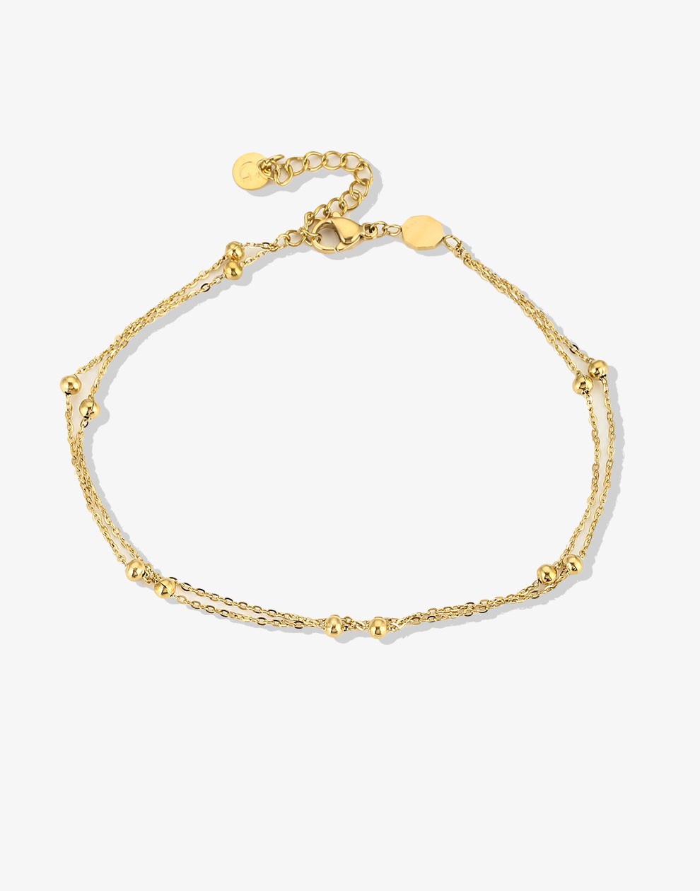 Enkelbandje bolletjes chain dubbel goudkleurig