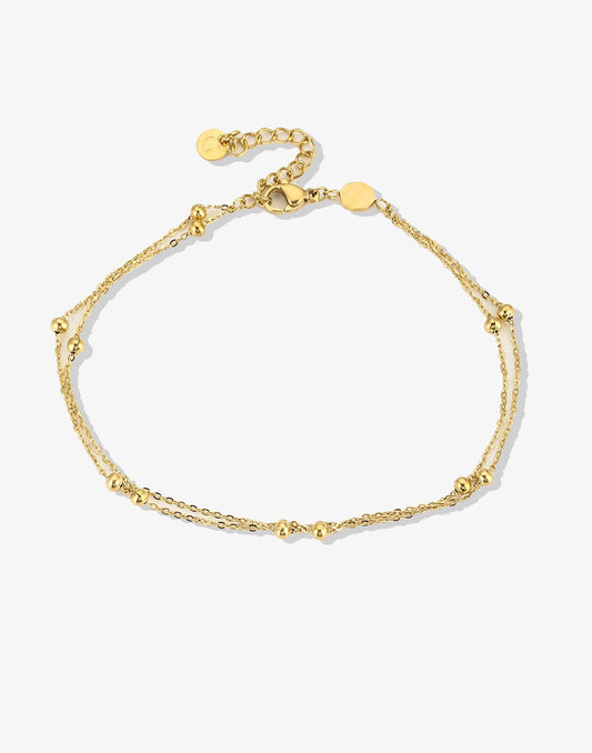 Enkelbandje bolletjes chain dubbel goudkleurig