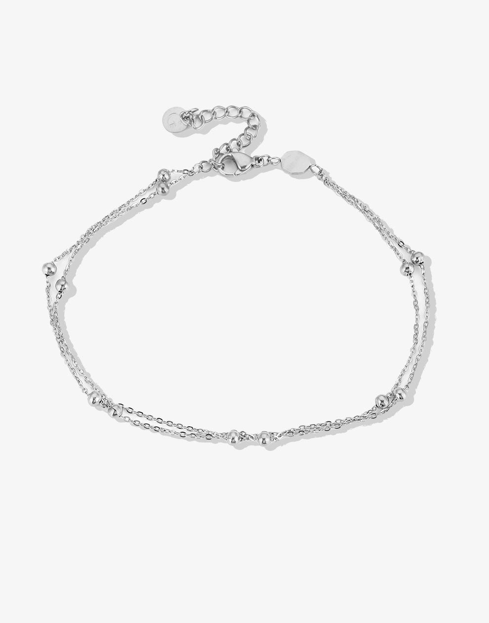 Enkelbandje bolletjes chain dubbel zilverkleurig