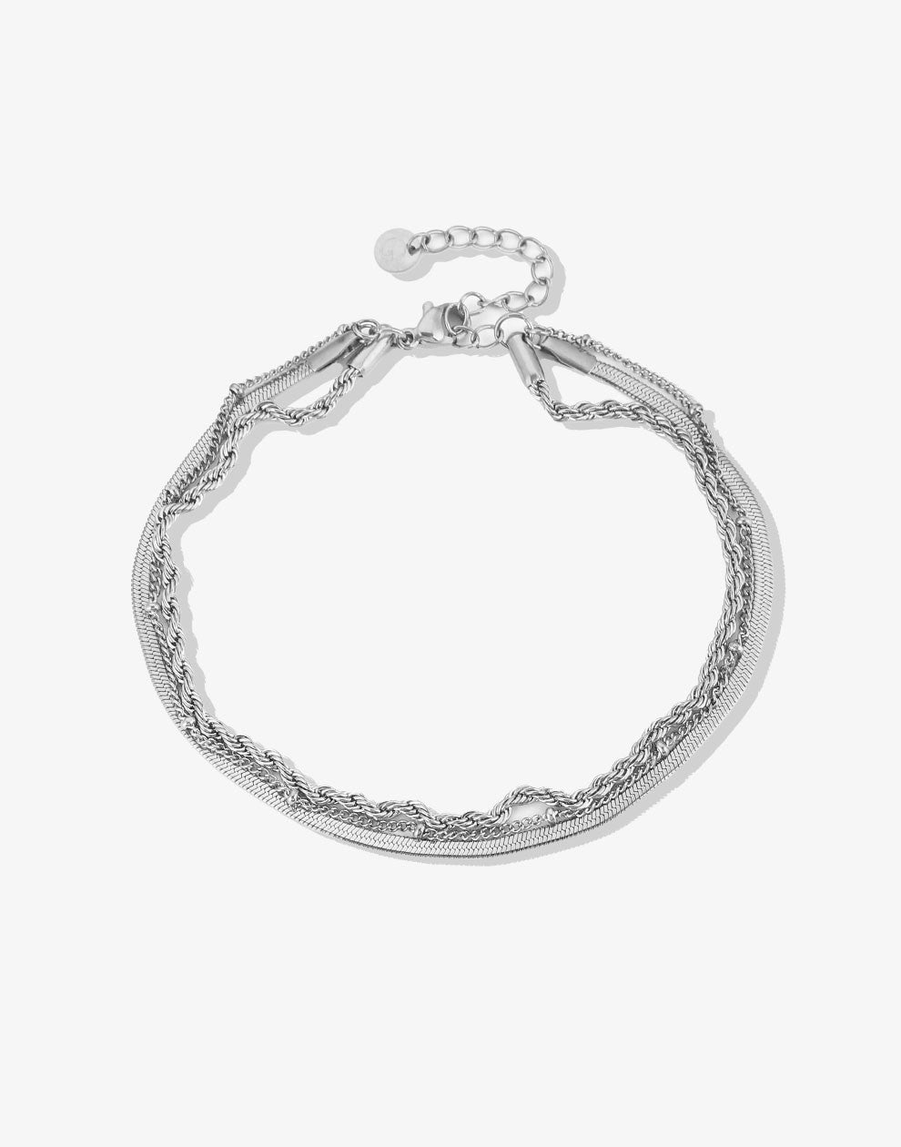 Ankle bracelet 3 layers silver-colored
