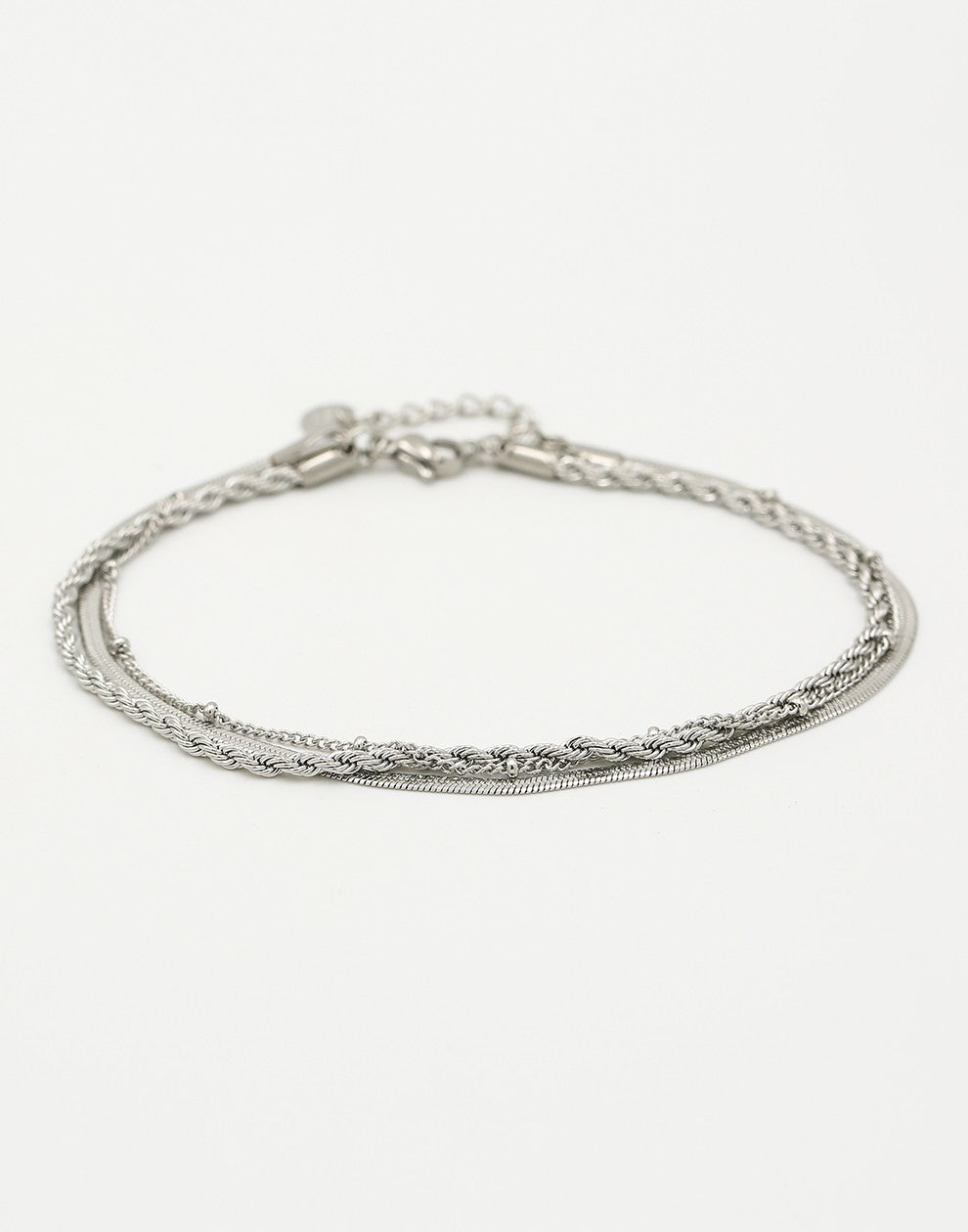 Ankle bracelet 3 layers silver-colored