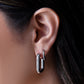 Oval rectangle earrings rhinestone silver-colored