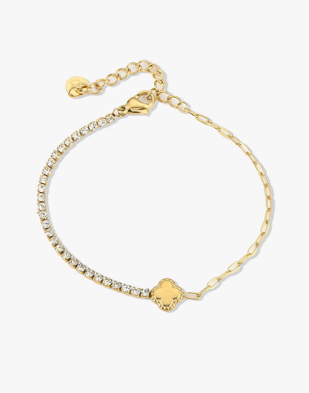 klaverarmband tennis chain goudkleurig
