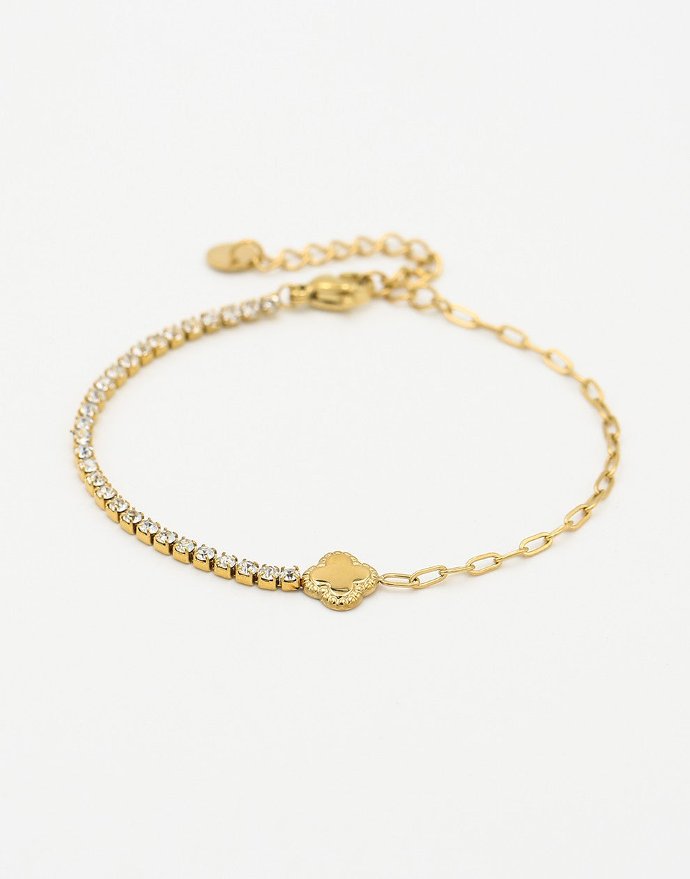 klaverarmband tennis chain goudkleurig