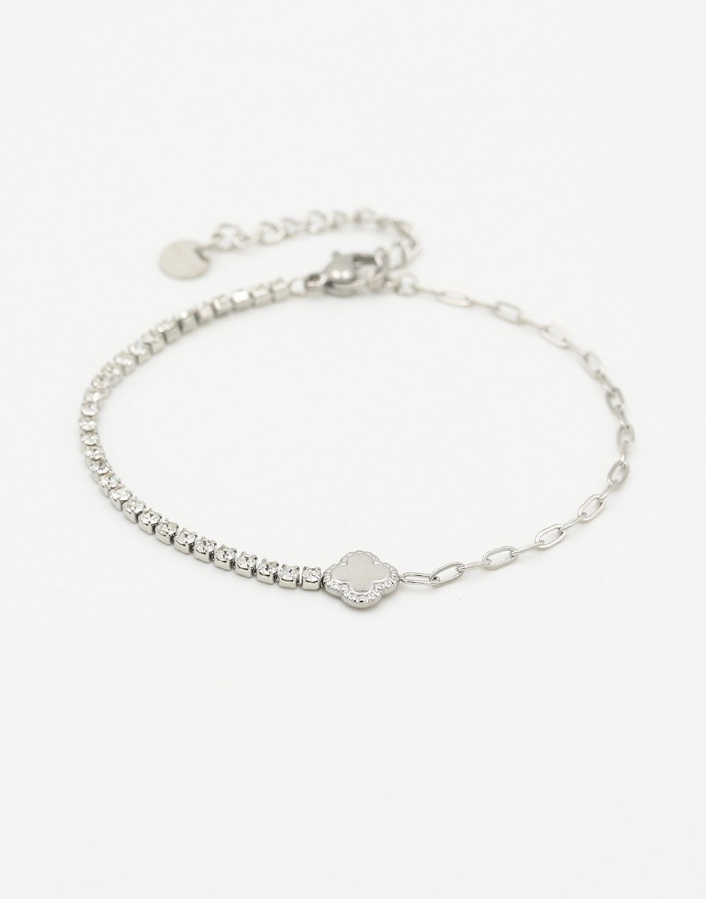 klaverarmband tennis chain zilverkleurig
