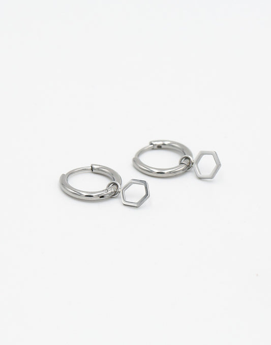 Oorring open hexagon zilverkleurig
