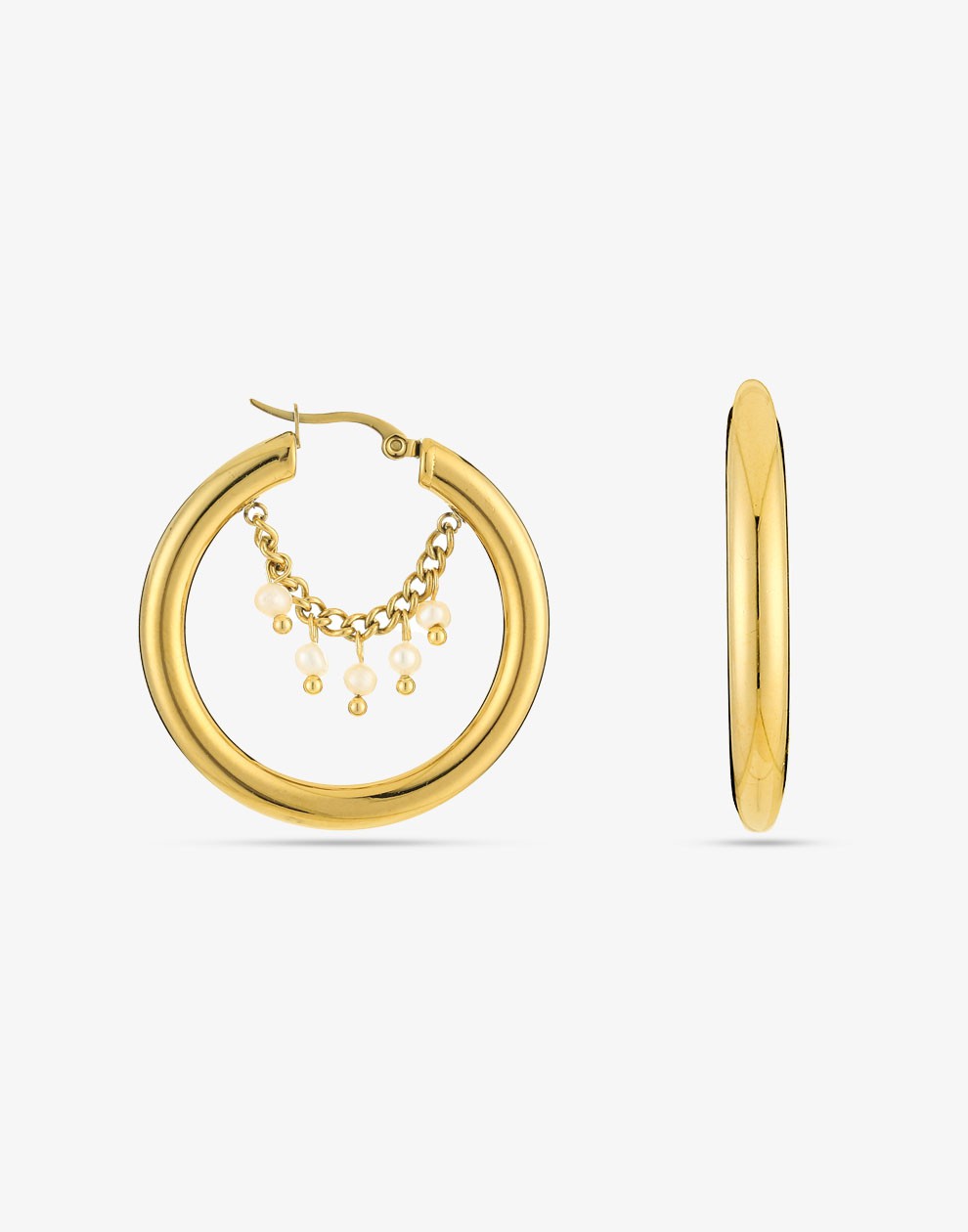 Oorringen hoops parels goudkleurig