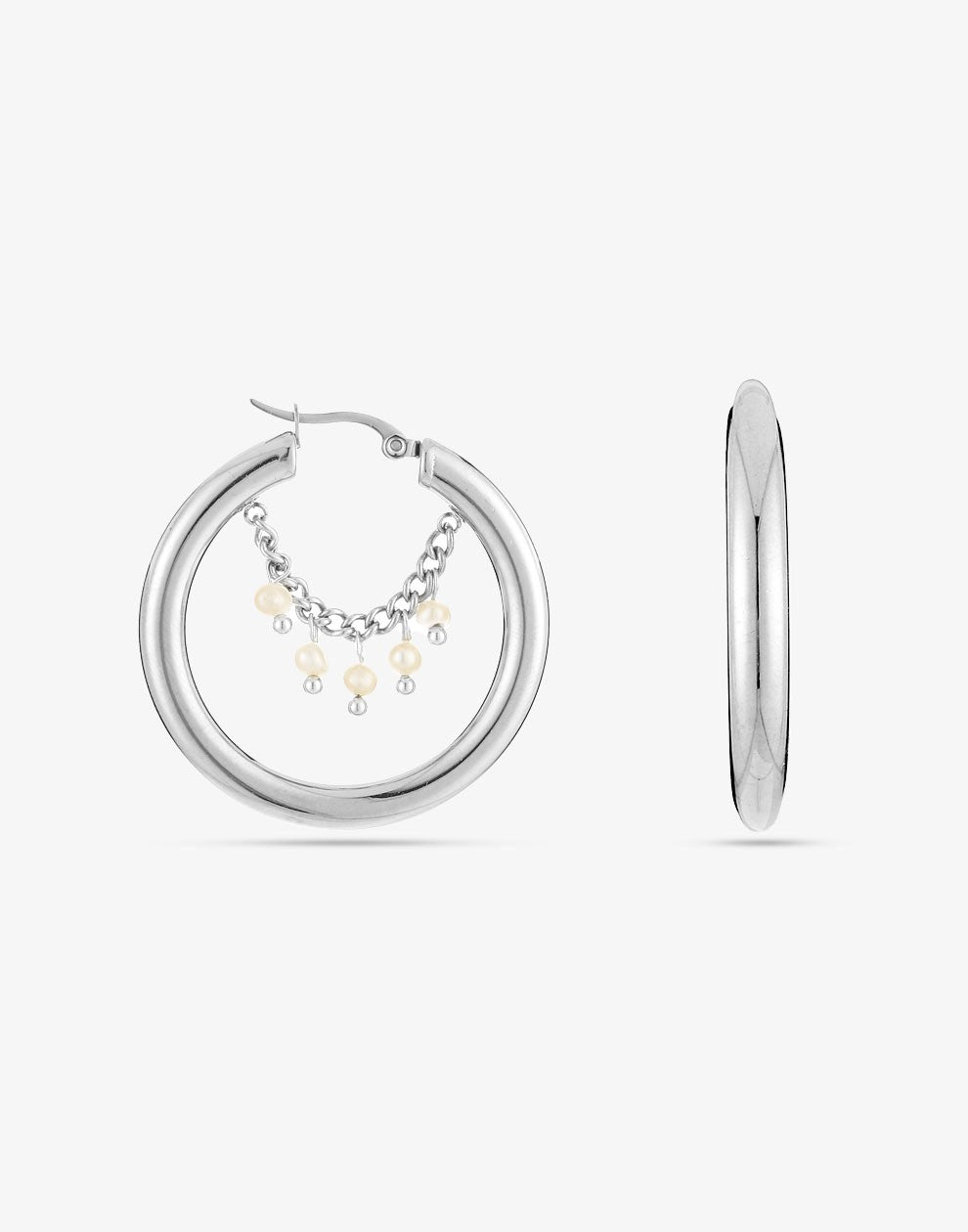 Oorringen hoops parels zilverkleurig