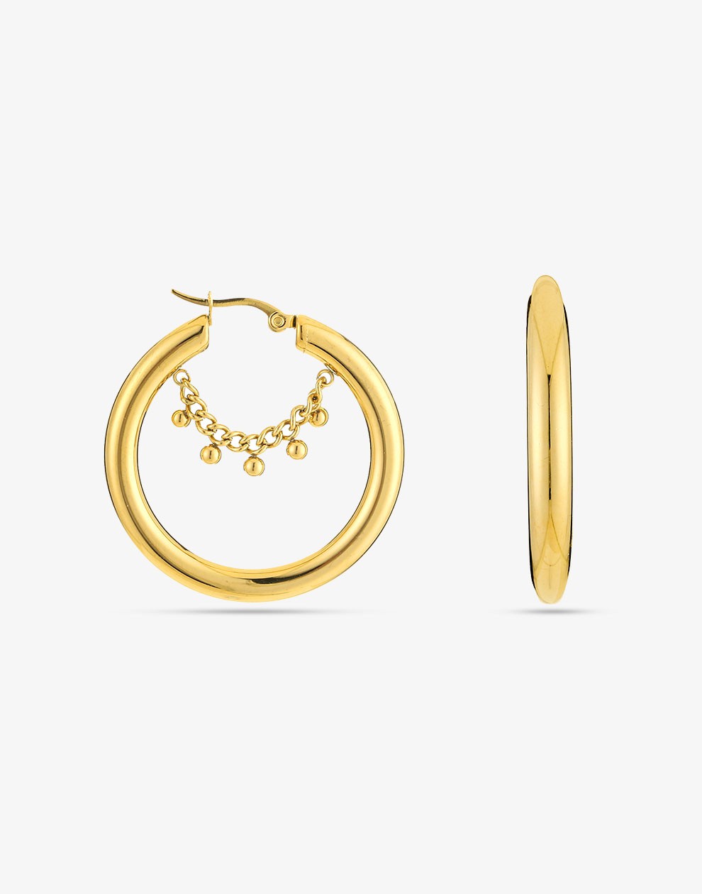 Oorringen hoops chain bolletjes goudkleurig