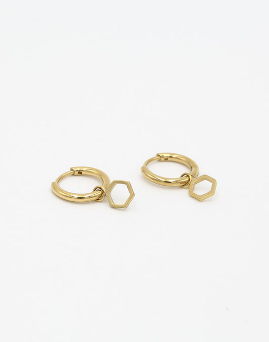 Oorring open hexagon goudkleurig