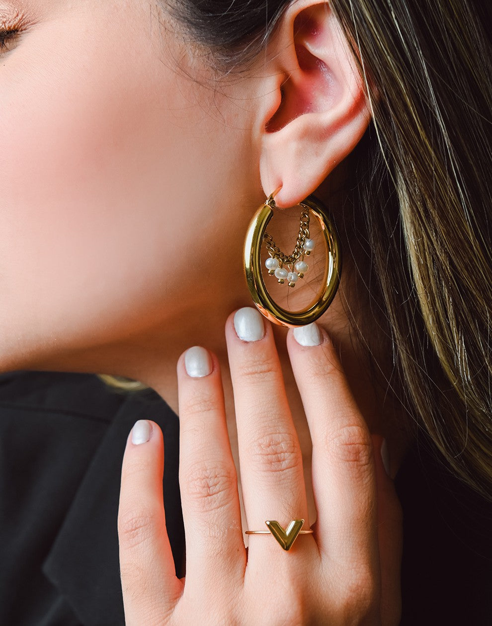 Oorringen hoops parels goudkleurig