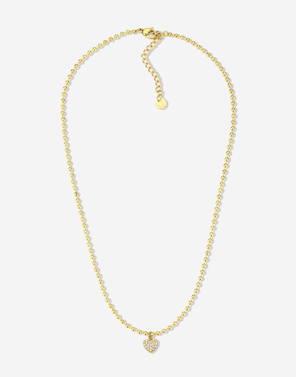 Bolletjes ketting met strass hartje goudkleurig